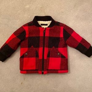 Checkered red and black coat with shirling inside